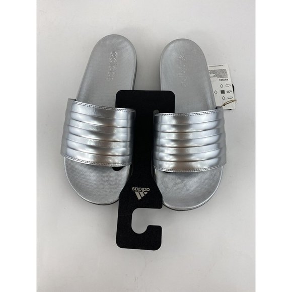 Adidas Adilette Comfort Chrome Silver Women's Slides Sandals Metallic Slide - Picture 10 of 10